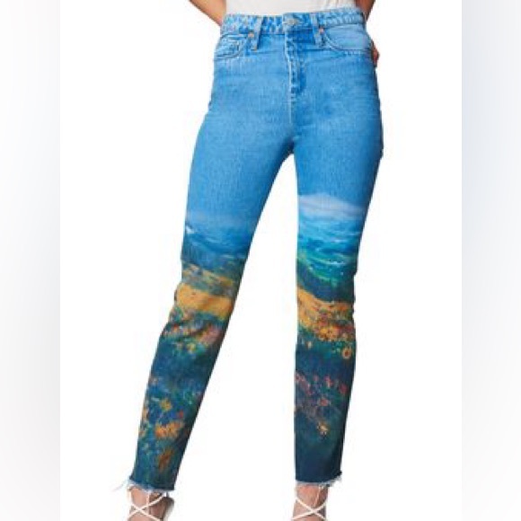 BLANK NYC The Madison Crop, Digital Print, High Waist, Raw Hem Jeans, Sz 25 - Picture 2 of 9